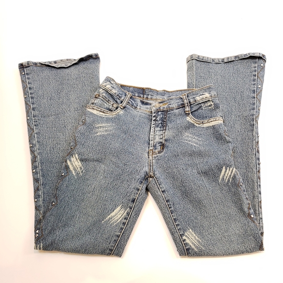 Vintage Y2K Studded Abstract Print Flared Jeans - Picture 3 of 12